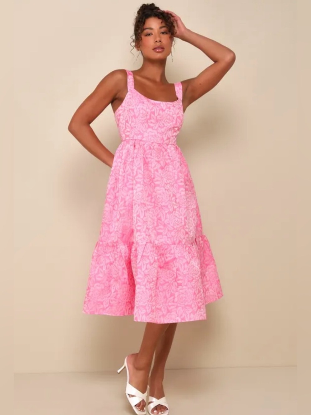 Lulus Spanish Getaway Pink Floral Lace-Up Midi Dress With Pockets Size XL - Picture 10 of 10